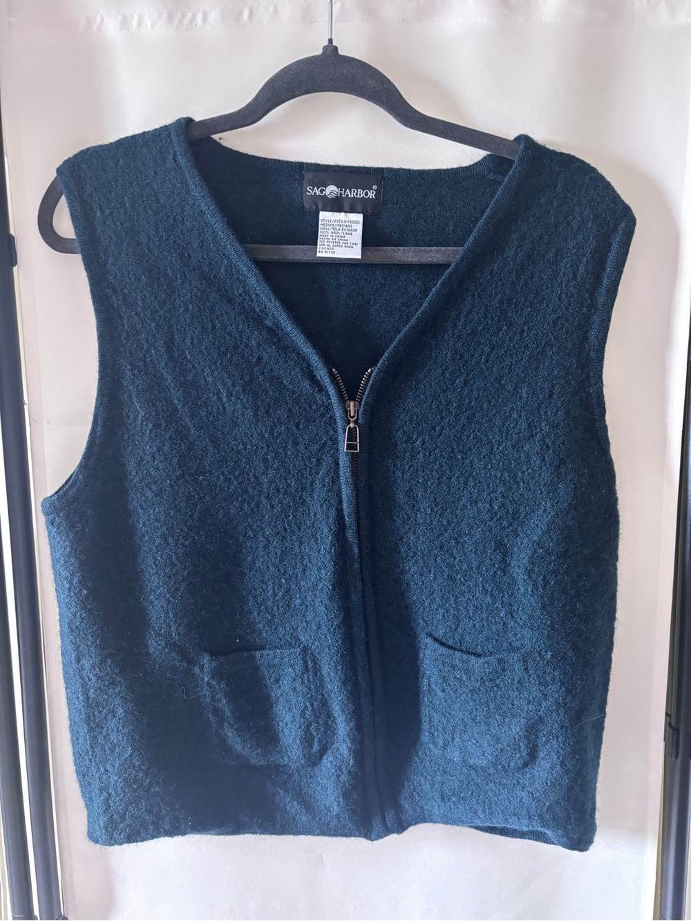 Vintage Sag Harbor Dark Green Wool Front Sweater Vest